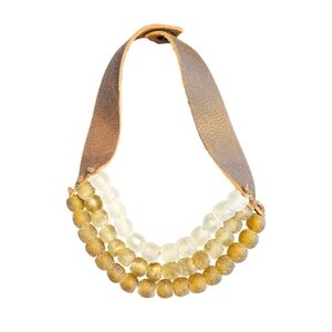 NWT - Stephanie Leigh - Brown Krobo Beaded Leather Necklace